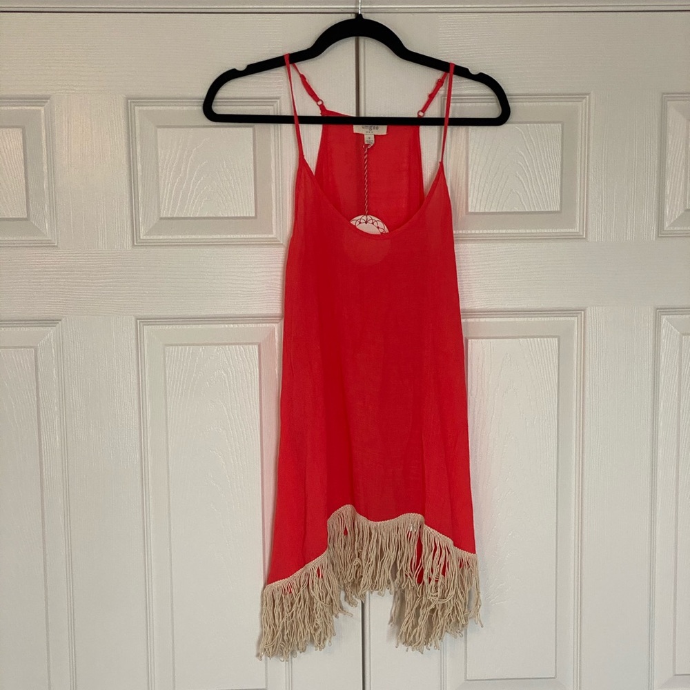 Coral Tank with Cream Fringe